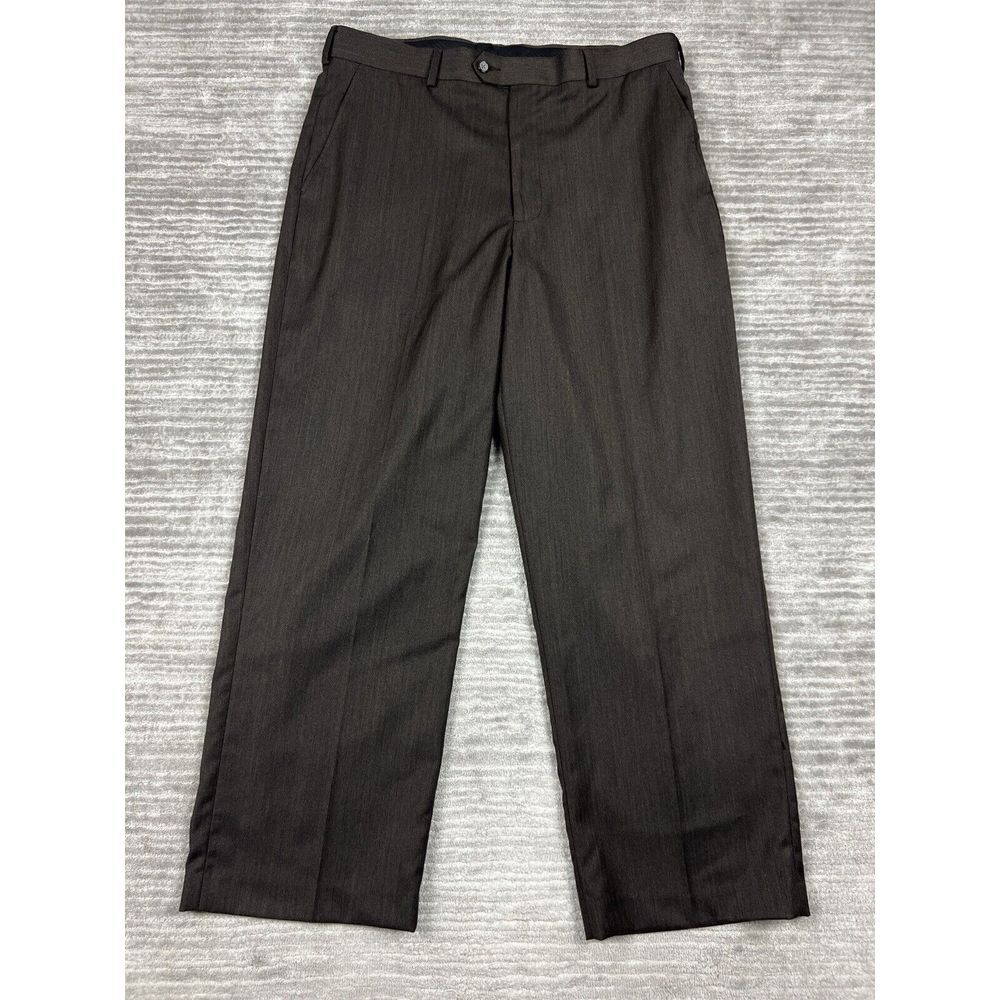 George Pants‎ Mens 36x30 Brown Pinstripe Flat Front Straight Leg Casual